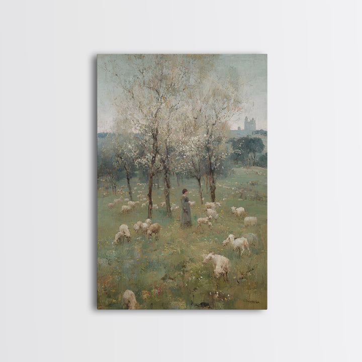 Spring Pasture Calm – Framed Canvas Print – Christian Art Canvas – Christian Wall Art – Christian Painting – Subtle Christian Art – Christi