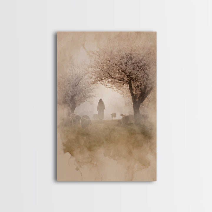 Dawn Shepherd Silhouette | Framed Canvas Print | Christian Wall Art | Christian Art Canvas | Jesus Painting | Subtle Christian Art | Christ