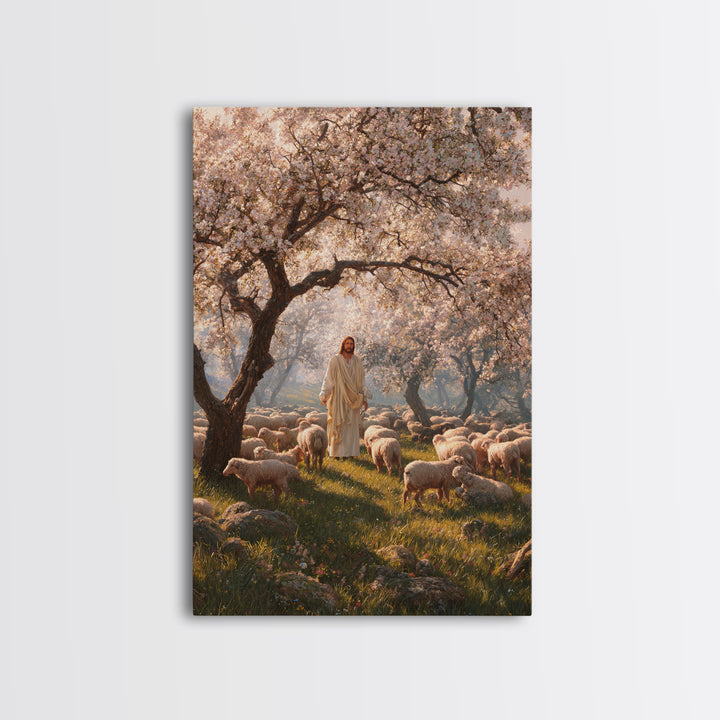 Orchard Flock Light, Framed Canvas Print, Christian Art Canvas, Jesus Painting, Christian Wall Art, Christian Art Prints, Christian Decor,