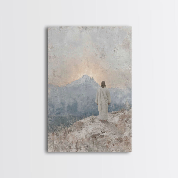 Mountain Dawn Hope | Framed Canvas Print | Christian Wall Art | Christian Art Canvas | Jesus Painting | Subtle Christian Art | Christian De