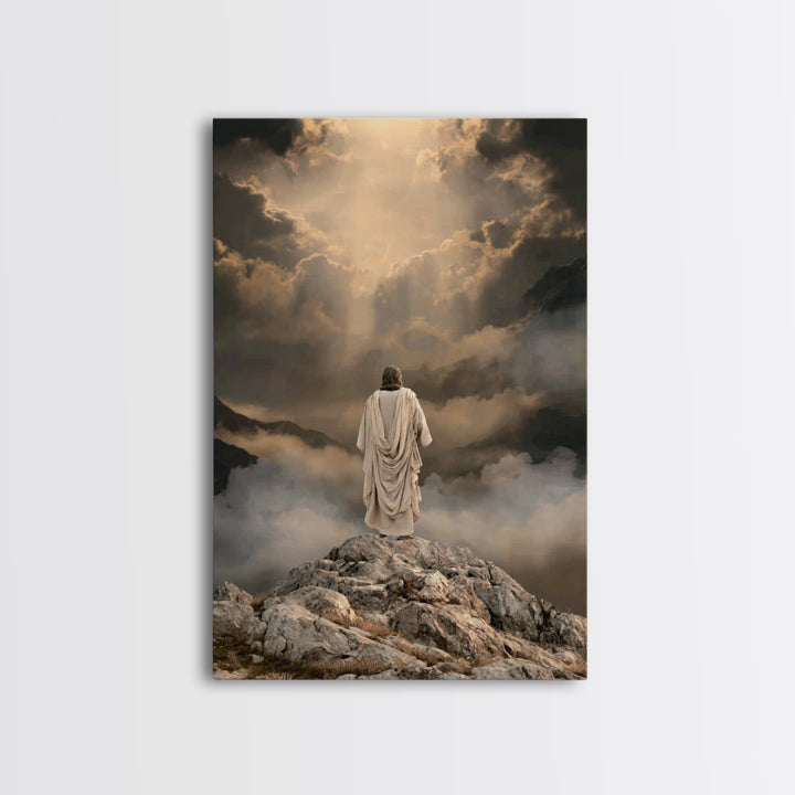 Summit Light Prayer, Framed Canvas Print, Christian Art Canvas, Christian Wall Art, Jesus Painting, Moody Christian Art, Christian Decor, C
