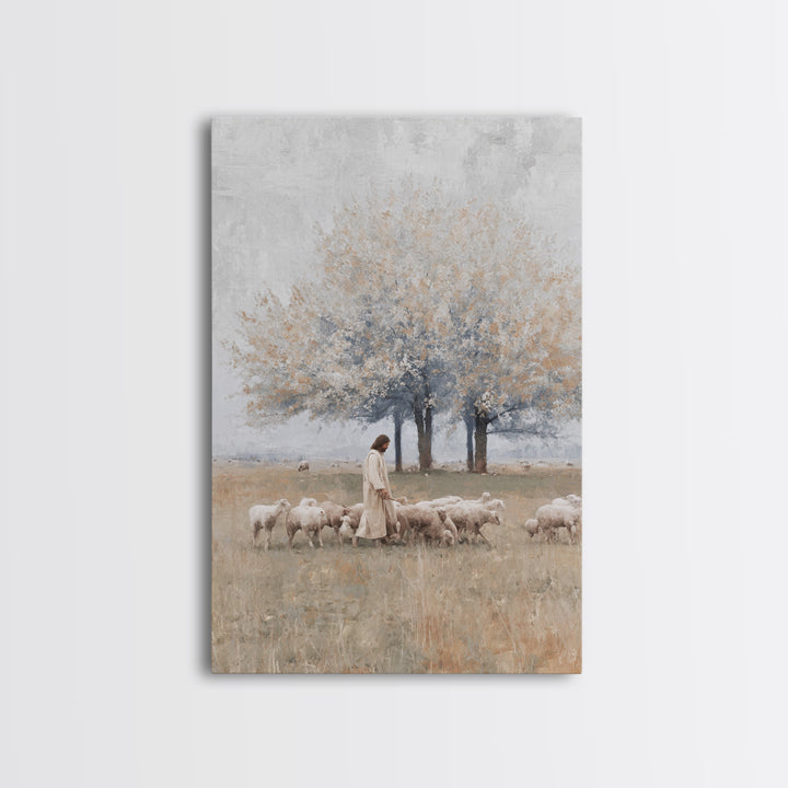 Pastoral Shepherd Path | Framed Canvas Print | Jesus Painting | Christian Wall Art | Christian Art Canvas | Christian Decor | Large Christi