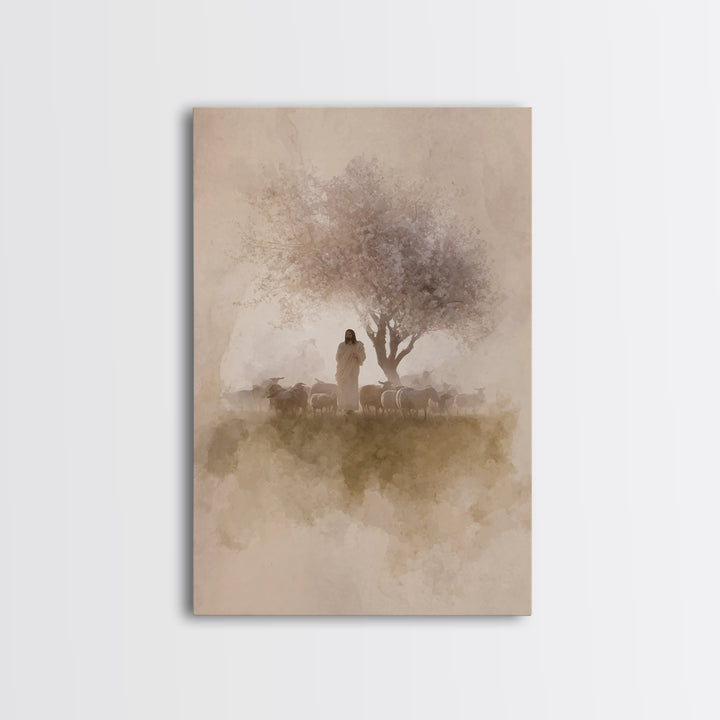 Morning Shepherd Calm – Framed Canvas Print – Christian Art Canvas – Jesus Painting – Christian Wall Art – Christian Christmas Art – Christ