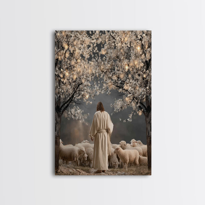 Lantern Blossom Night | Framed Canvas Print | Christian Wall Art | Jesus Painting | Christian Christmas Art | Christian Art Canvas | Moody