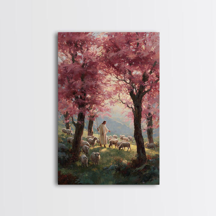Valley Blossom Walk – Framed Canvas Print – Christian Art Canvas – Christian Wall Art – Jesus Painting – Christian Art Gift – Large Christi