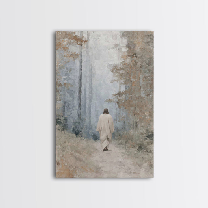 Misty Woodland Peace | Framed Canvas Print | Christian Wall Art | Minimalist Christian Art | Christian Art Canvas | Jesus Painting | Subtle