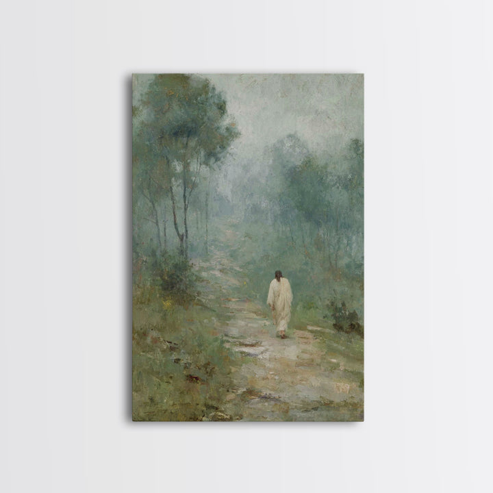 Quiet Morning Steps, Framed Canvas Print, Christian Art Canvas, Subtle Christian Art, Christian Wall Art, Jesus Painting, Christian Decor F