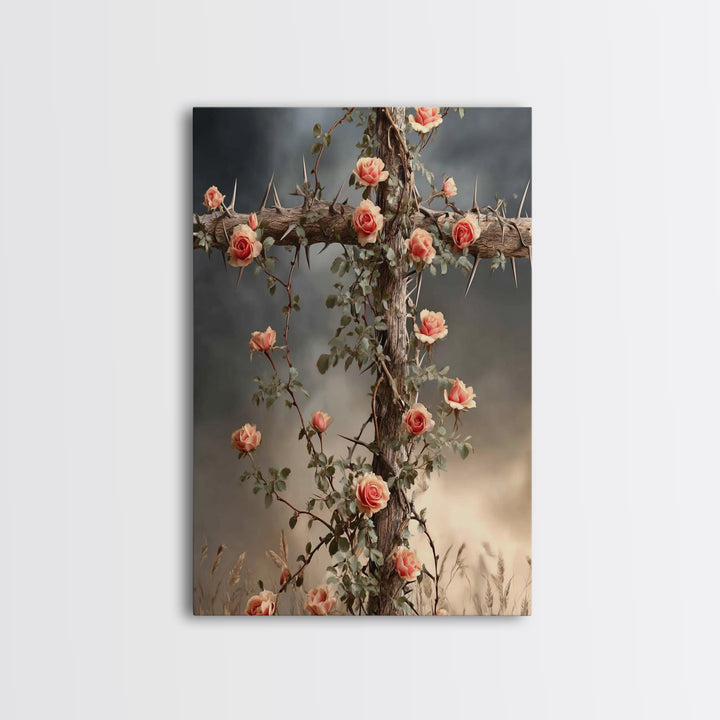 Cross Of Roses – Framed Canvas Print – Christian Wall Art – Christian Art Canvas – Christian Decoration – Christian Art Work – Christian Gi