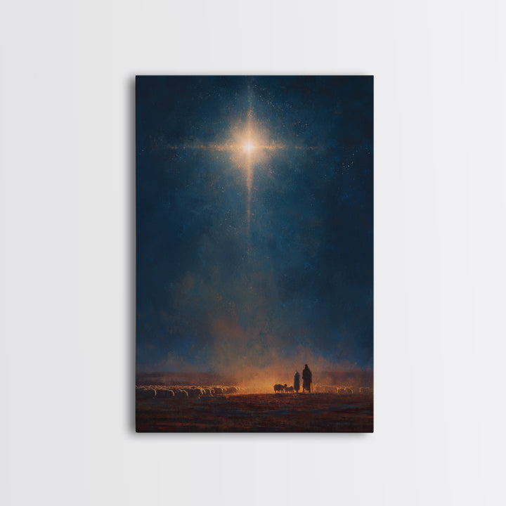 Night Of Glory – Framed Canvas Print – Christmas Wall Art – Christian Art Canvas – Moody Christmas Art – Christian Christmas Art