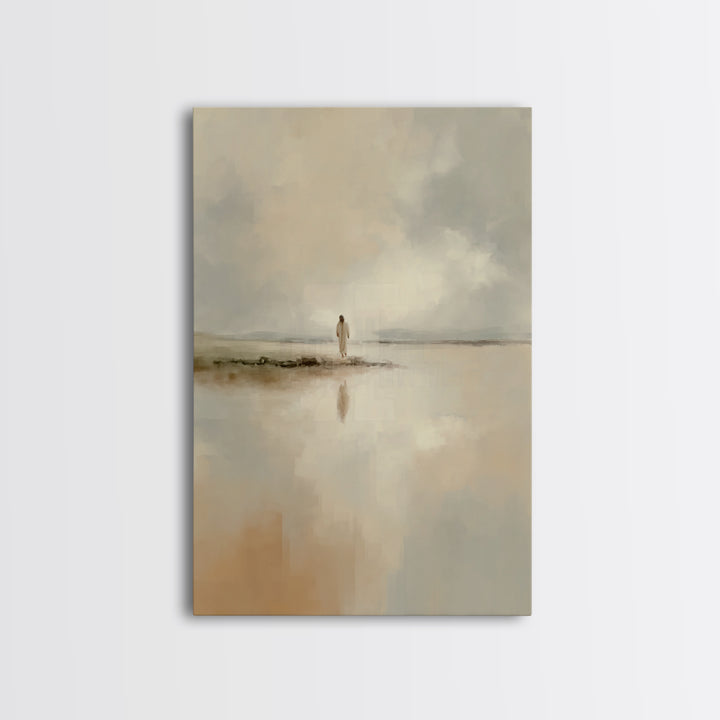 Shoreline Peace Walk - Framed Canvas Print - Christian Art Painting - Jesus Wall Art - Minimalist Christian Art - Christian Christmas Decor