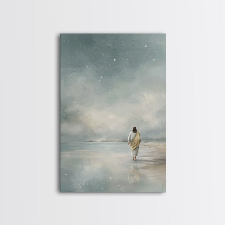 Snowy Shore Grace – Framed Canvas Print – Christian Art Canvas – Christian Wall Art – Subtle Christian Art – Jesus Painting – Christian Chr