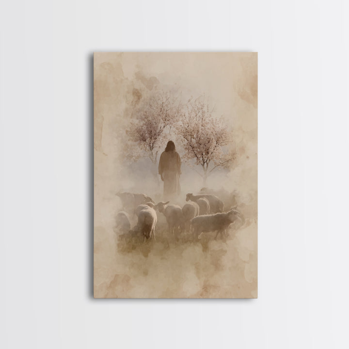 Shepherds In Bloom – Framed Canvas Print – Christian Wall Art – Christian Art Painting – Jesus Canvas Art – Vintage Christian Art – Christi