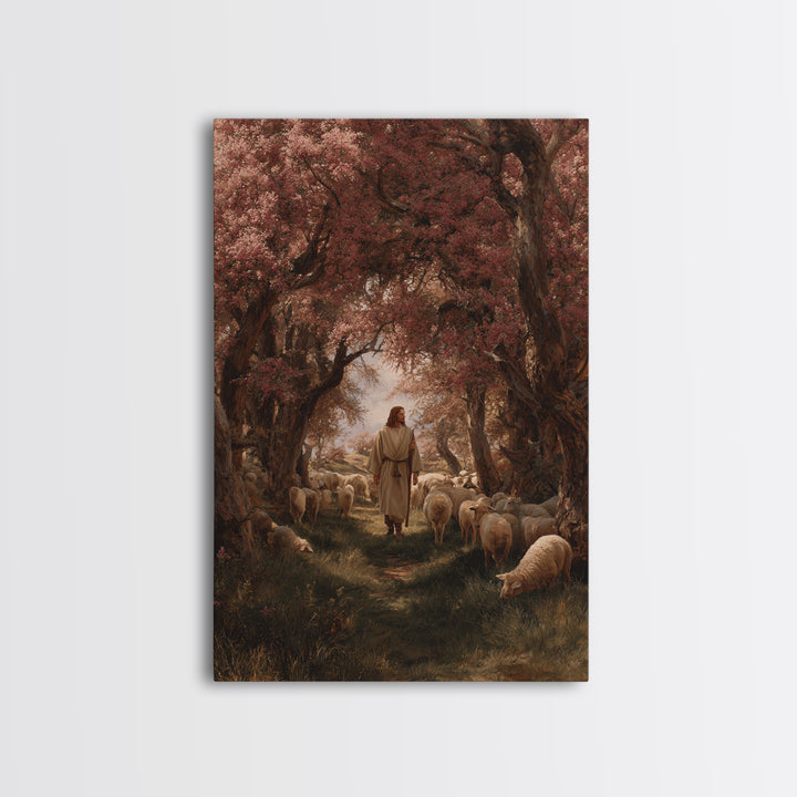 Garden Of The Shepherd – Framed Canvas Print – Christian Art Painting – Jesus Wall Art – Christian Art Canvas – Christian Decor – Modern Ch