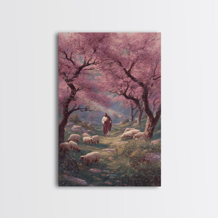 Risen Shepherd Walk – Framed Canvas Print – Jesus Canvas Art – Christian Art Painting – Christian Wall Art – Christian Art Work – Moody Chr