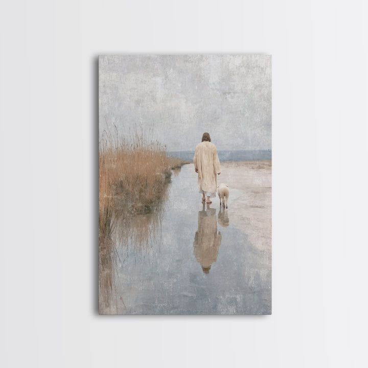 Hillside Shepherd Peace | Framed Canvas Print | Christian Wall Art | Jesus Art Canvas | Vintage Christian Art | Christian Painting | Christ