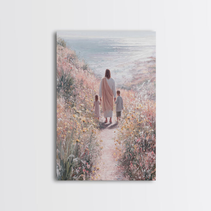 Golden Bloom Path, Framed Canvas Print, Christian Wall Art, Jesus Painting Canvas, Christian Decor, Modern Christian Painting, Christian Gi
