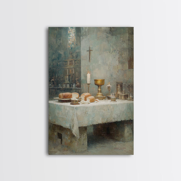 Holy Supper Glow, Framed Canvas Print, Christian Art Print, Christian Wall Art, Moody Christian Art, Christian Christmas Art