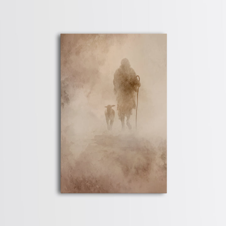 Guiding Shepherd , Framed Canvas Print, Christian Art Canvas, Christian Wall Art, Christian Painting, Christian Art Print