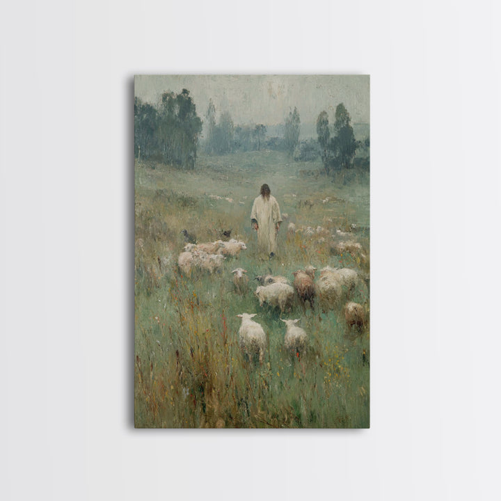 Pasture Reverence – Framed Canvas Print – Vintage Christian Art – Christian Wall Art – Christian Art Canvas – Jesus Painting – Christian De