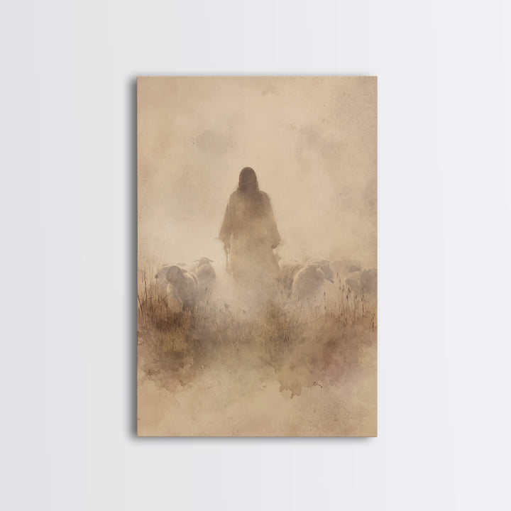 Shepherd Of Light – Framed Canvas Print – Christian Wall Art – Jesus Painting – Christian Canvas Art – Pastoral Scenery – Christian Gift Id