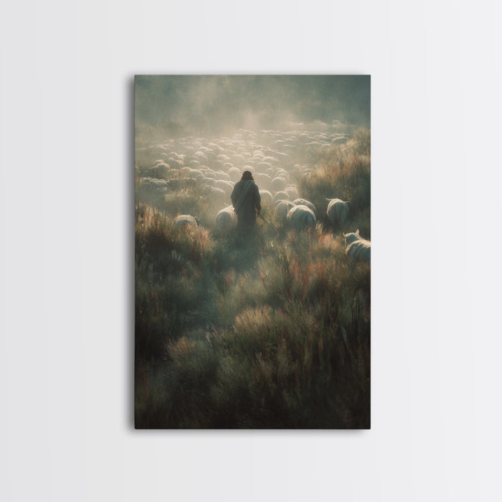 Silent Shepherd Path – Framed Canvas Print – Christian Art Work – Jesus Canvas Art – Christian Wall Art – Moody Christian Art – Christian D