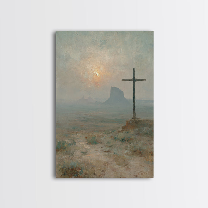 Cross At Dawn – Framed Canvas Print – Christian Wall Art – Christian Painting – Subtle Christian Art – Christian Art Canvas