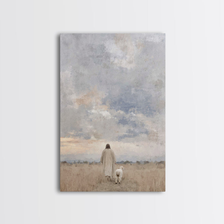 Golden Field Walk, Framed Canvas Print, Christian Art Canvas, Christian Wall Art, Christian Art, Jesus Painting, Christian Christmas Art