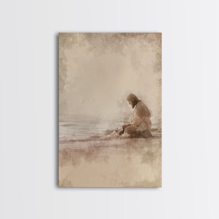 Sacred Tides Whisper – Framed Canvas Print – Christian Wall Art – Jesus Canvas Art – Christian Art Canvas – Minimalist Christian Art – Chri