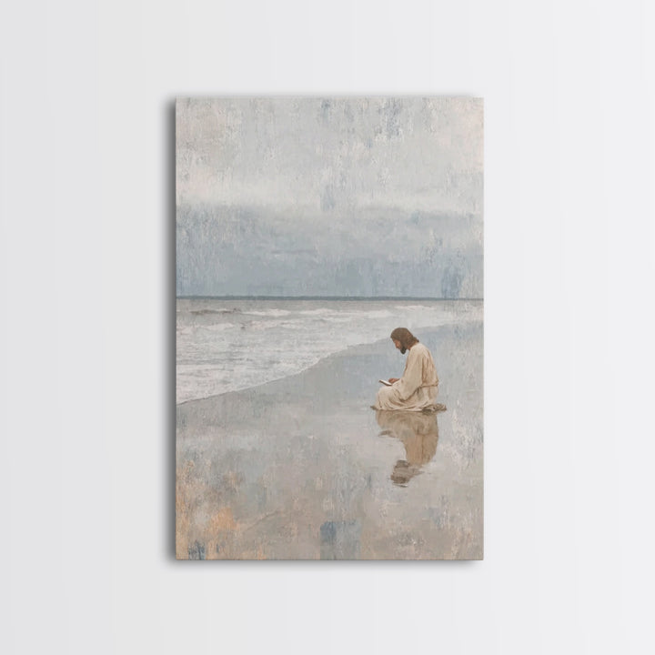 Ocean Dawn Grace, Framed Canvas Print, Christian Wall Art, Jesus Painting, Christian Art Print, Modern Christian Art, Christian Christmas A