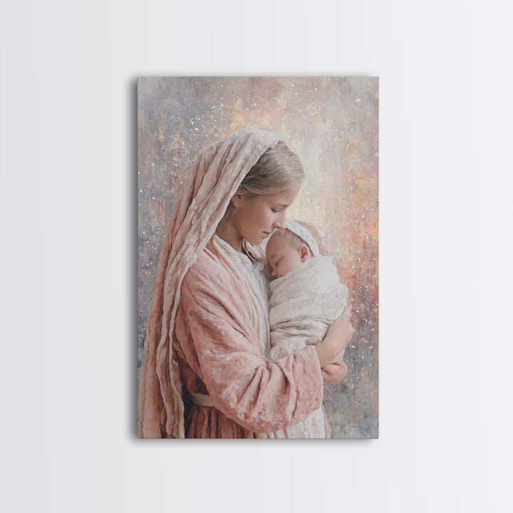 Motherly Devotion – Framed Canvas Print – Christian Wall Art – Mary And Jesus Painting – Christian Art Canvas – Christian Gift – Christmas