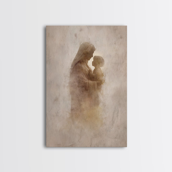 Sacred Embrace | Framed Canvas Print | Christian Wall Art | Mary And Jesus Painting | Christian Art Canvas | Vintage Christian Art | Christ
