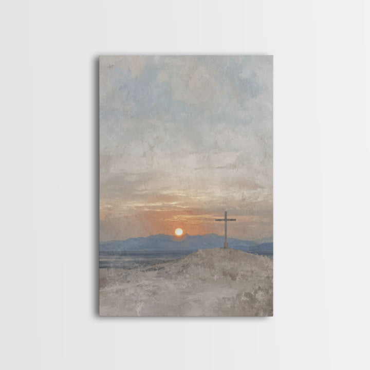 Sunset Of Mercy, Framed Canvas Print, Christian Wall Art, Christian Art Print, Subtle Christian Art, Vintage Christian Art