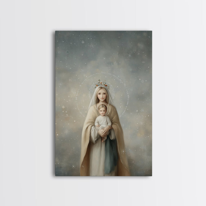 Heavenly Crown Grace – Framed Canvas Print – Christian Wall Art – Mary And Jesus Painting – Christian Art Canvas – Christian Gift Ideas – C