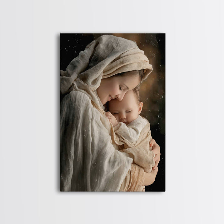 Tender Morning Peace - Framed Canvas Print - Christian Wall Art - Christian Art Canvas - Mary And Jesus Painting - Christmas Wall Art - Chr