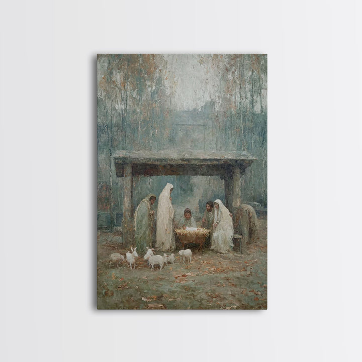 Nativity Serenity, Framed Canvas Print, Christmas Art Prints, Christian Christmas Art, Vintage Christian Art, Christian Wall Art