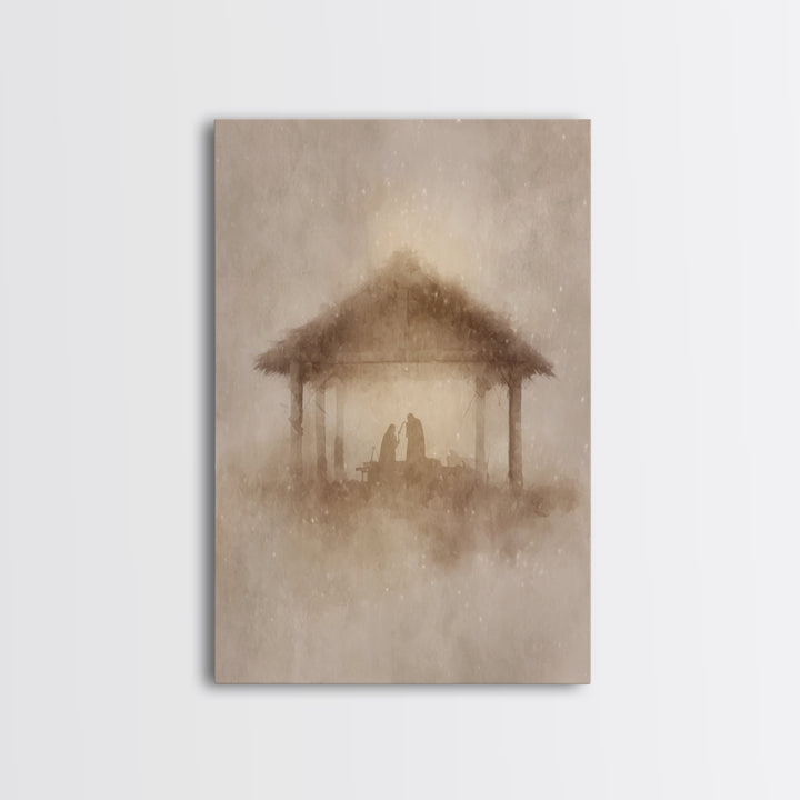 Humble Manger Glow | Framed Canvas Print | Christmas Art | Christian Christmas Decor | Christian Art Canvas | Christmas Wall Art