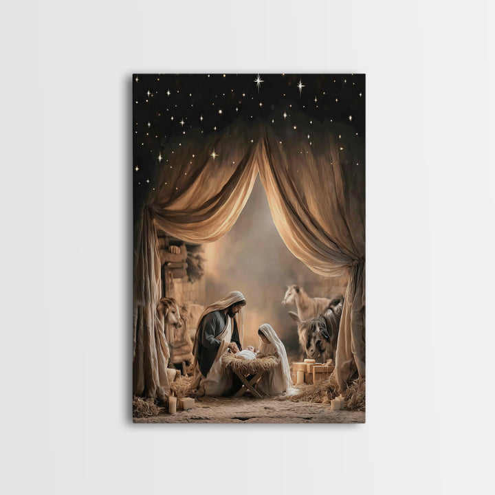 Divine Birth Dawn – Framed Canvas Print – Jesus Christmas Art – Christian Art Canvas – Christmas Wall Art – Christian Gift