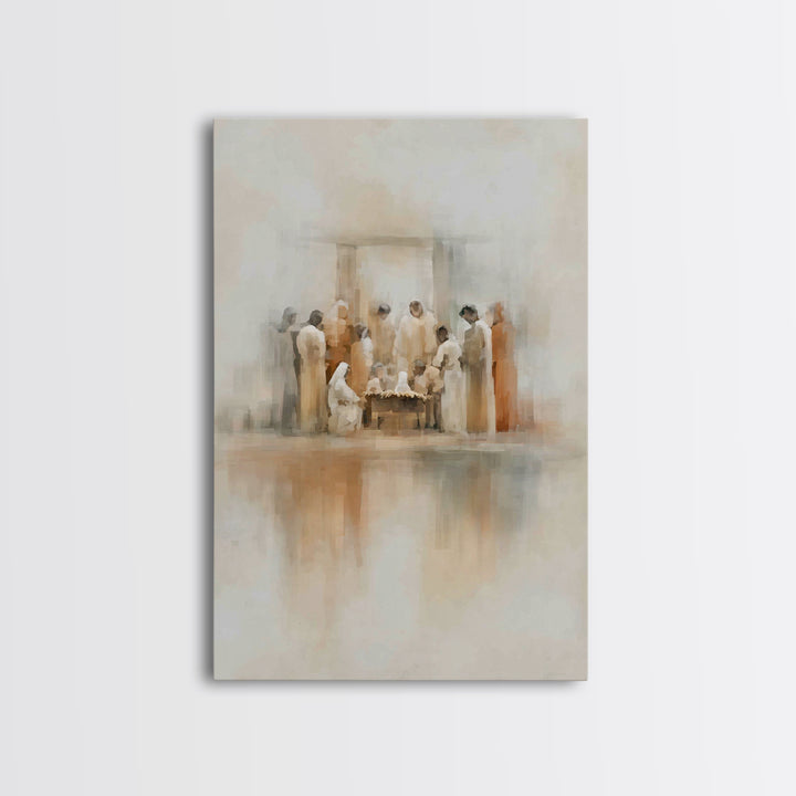 Gathered In Wonder, Framed Canvas Print, Christian Paintings, Christian Art Work, Christmas Art, Subtle Christian Art