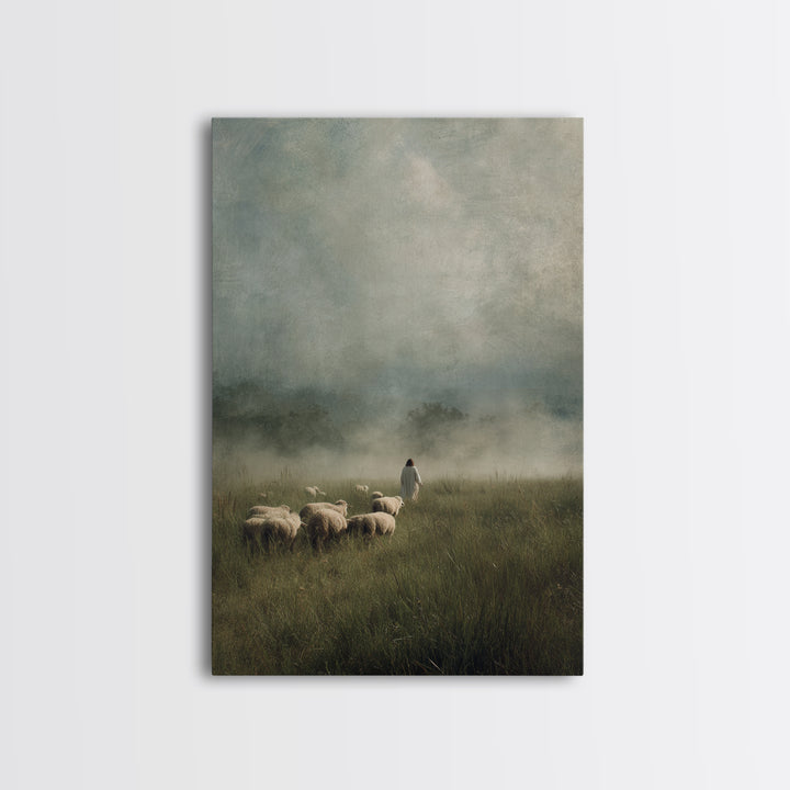 Blessed Shepherd Path – Framed Canvas Print – Jesus Painting – Christian Art Canvas – Christian Wall Art – Large Christian Painting