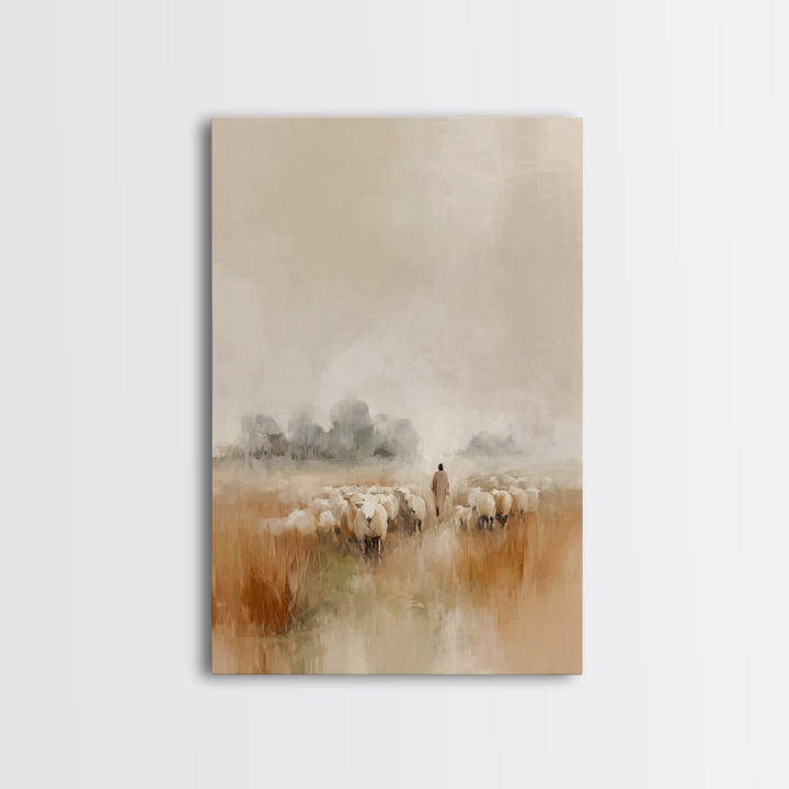 Pasture Of Peace, Framed Canvas Print, Christian Art Canvas, Jesus Wall Art, Subtle Christian Paintings, Christian Decor