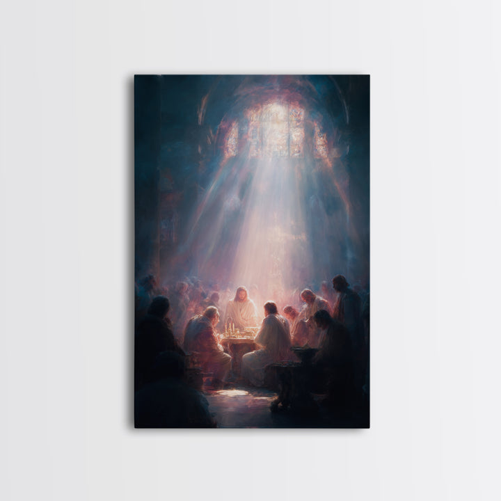 Table Of Light – Framed Canvas Print – Christian Art Canvas – Christian Wall Art – Large Jesus Painting – Modern Christian Art – Christian