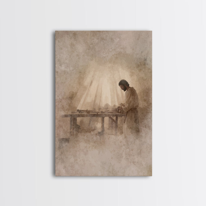 Carpenter’s Grace – Framed Canvas Print – Christian Art Canvas – Christian Wall Art – Christian Painting – Vintage Christian Art – Christia