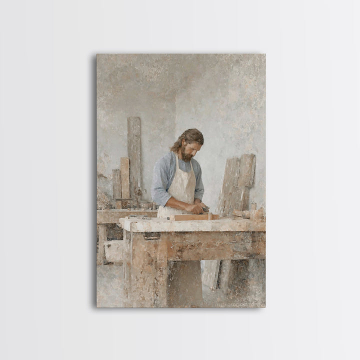 Quiet Carpenter Grace | Framed Canvas Print | Christian Wall Art | Jesus Painting | Christian Art Canvas | Christian Gift | Christmas Art