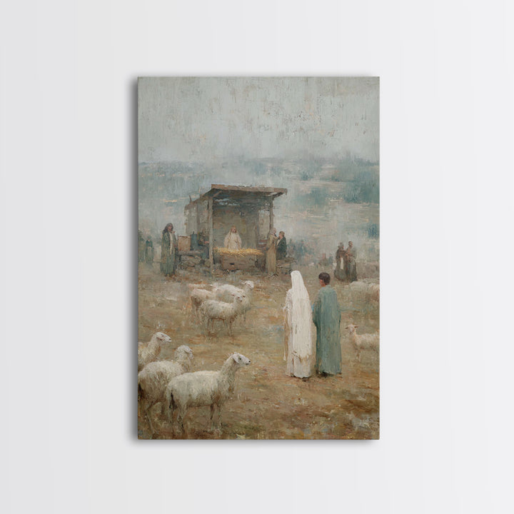 Shepherds In Wonder – Framed Canvas Print – Christian Art Canvas – Christmas Wall Art – Jesus Painting – Christian Christmas Art – Vintage