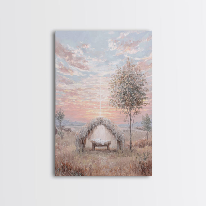 Sacred Birth Glow – Framed Canvas Print – Christian Christmas Art – Vintage Christian Art – Christian Wall Art – Jesus Painting – Christian