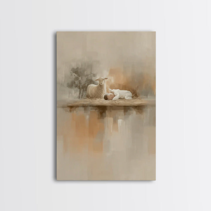 Little Lamb Peace – Framed Canvas Print – Christian Wall Art – Christian Art Canvas – Jesus Painting – Christmas Art – Christian Christmas