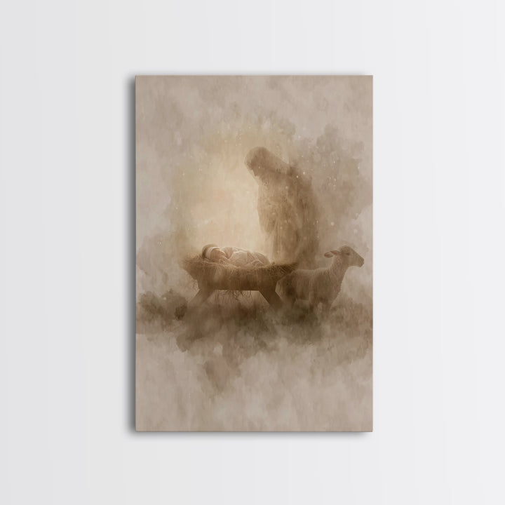 Sacred Night Glow – Framed Canvas Print – Christian Christmas Art – Christian Wall Art – Christian Art Canvas – Jesus Painting – Christmas