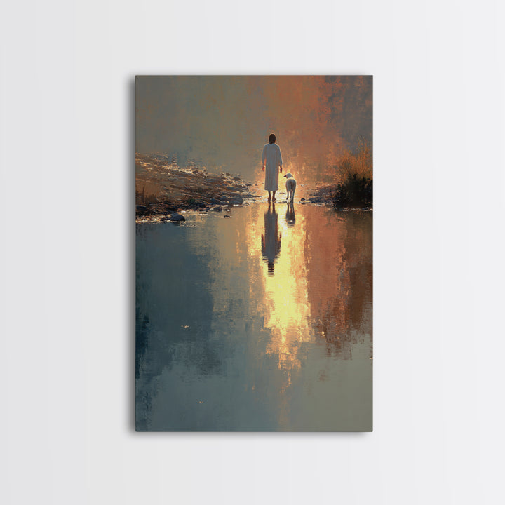 Golden River Walk – Framed Canvas Print – Christian Wall Art – Christian Art Canvas – Jesus Painting – Modern Christian Art – Christian Chr