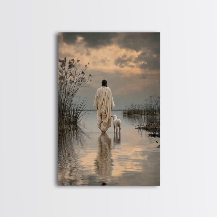 Evening Shepherd Hope – Framed Canvas Print – Christian Art Canvas – Christian Wall Art – Jesus Painting – Christian Christmas Art – Subtle