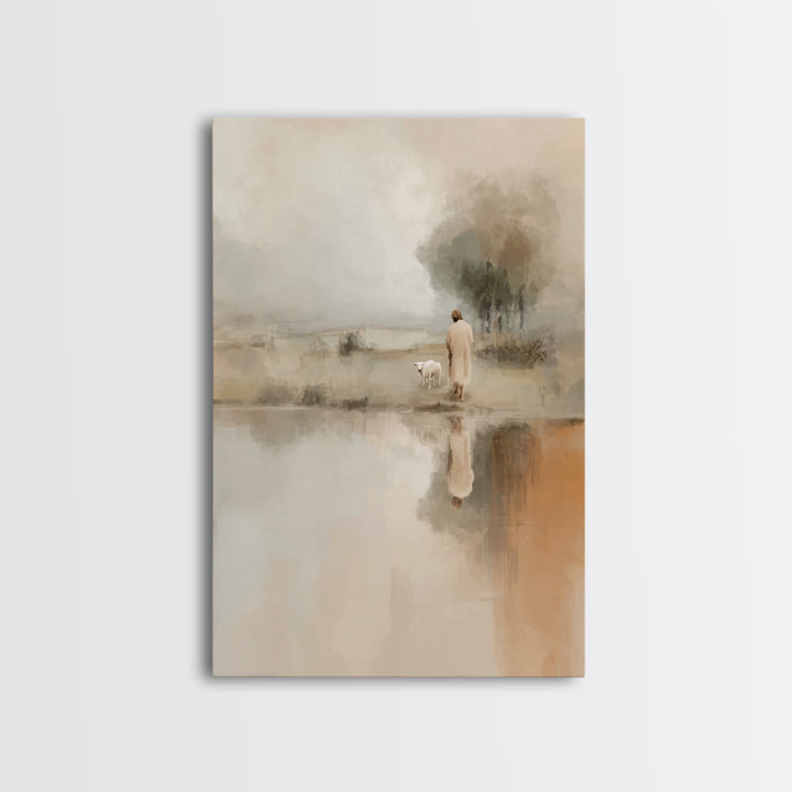 Quiet Shepherd Path – Framed Canvas Print – Christian Wall Art – Jesus Painting – Christian Art Canvas – Pastoral Scenery – Christian Decor
